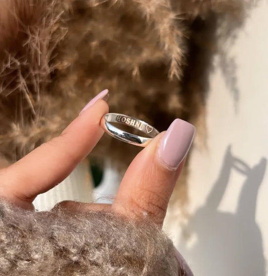 925 Pure Silver Unisex Customised Name/date half round Ring