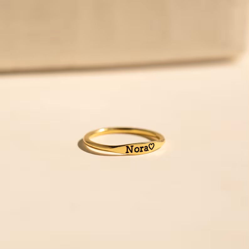 925 Silver Name Signet ring gold plated | Initial ring
