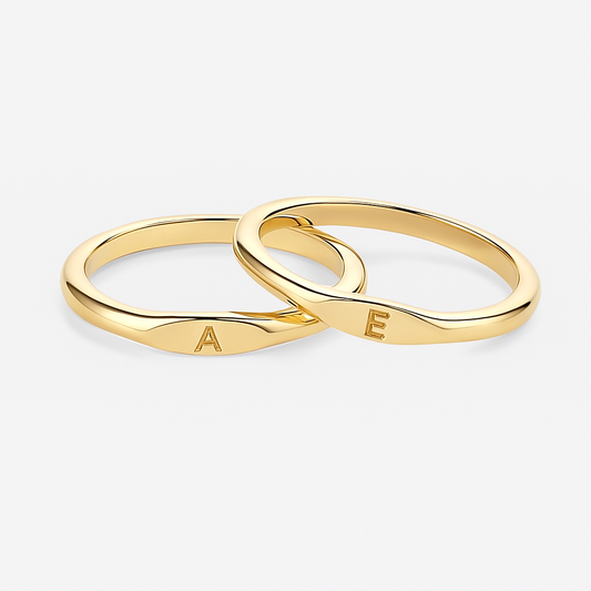 925 Silver Initial ring with gold plating
