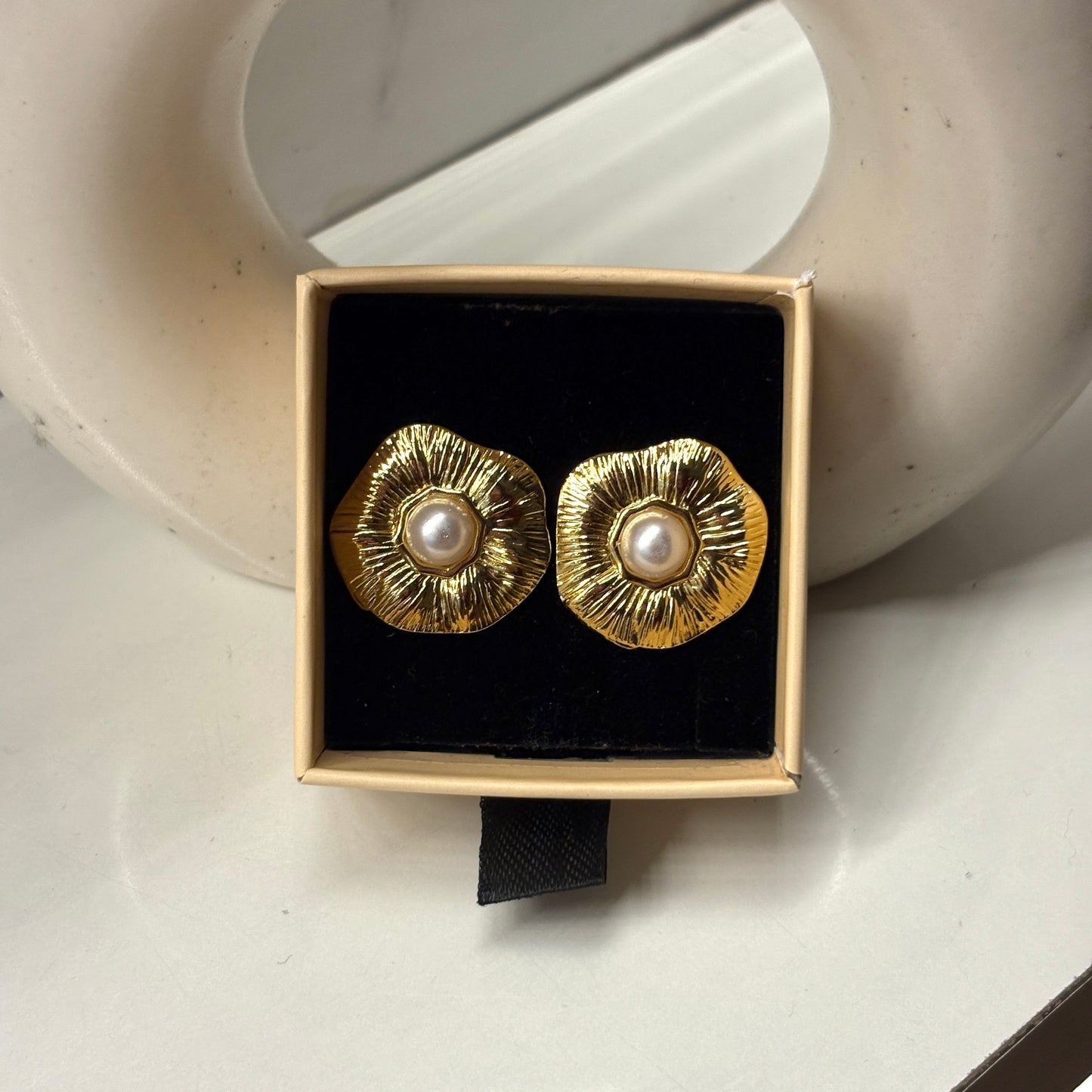 Beach ready Golden Bloom gold plated Pearl Earrings