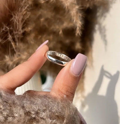 925 Pure Silver Unisex Customised Name/date half round Ring