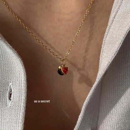 Secret initial heart pendant - Heart necklace- Initial pendant