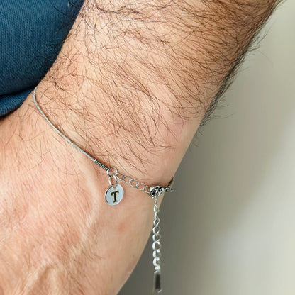 Couple initial charm sleek chain bracelet