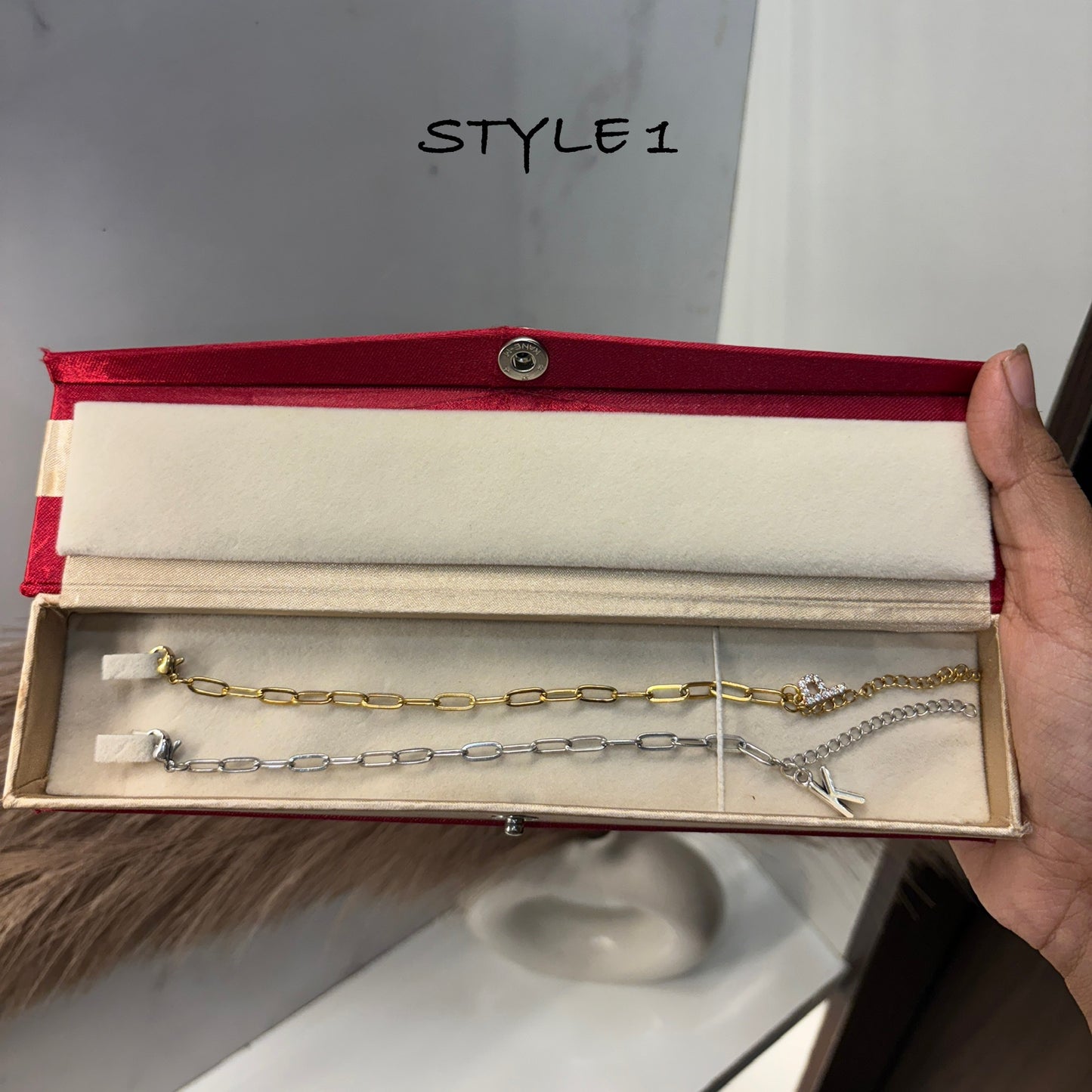 Luxe initial charm couple bracelet