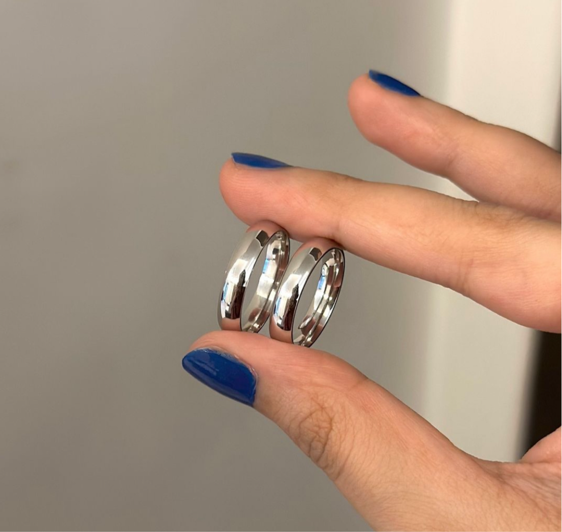 925 Pure Silver Unisex Customised Name/date half round Ring