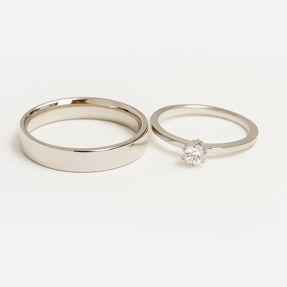 92.5 Silver Couple Aurora Diamond ring set - Promise ring