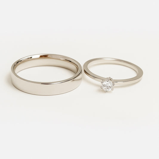 92.5 Silver Couple Aurora Diamond ring set - Promise ring