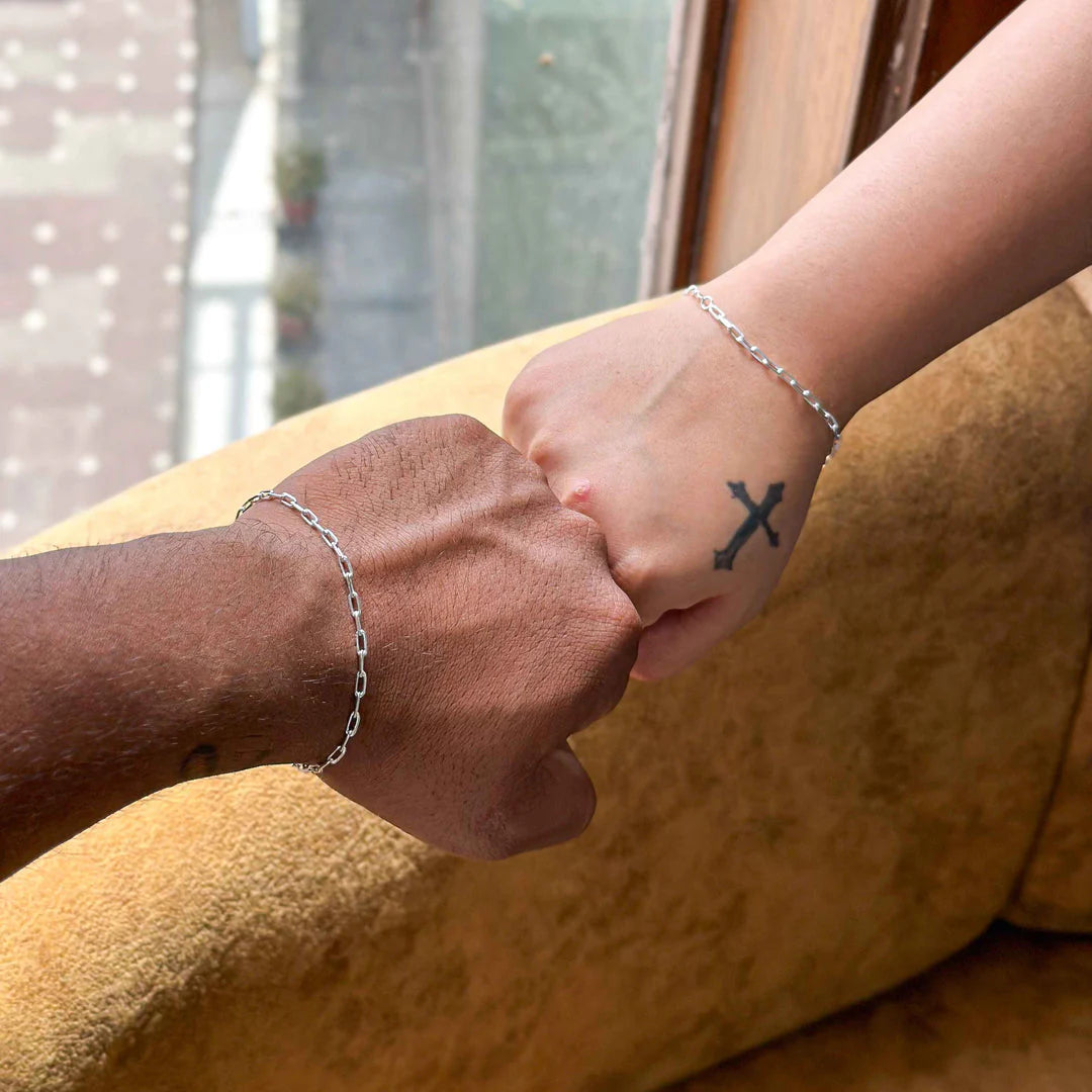 92.5 Silver Link chain bracelet-Tim bracelet-Couple bracelet-Cuban bracelet