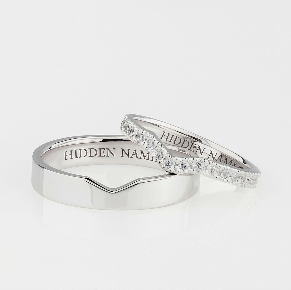 Couple V cut Timeless Ring - Hidden Name Ring
