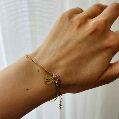 Couple initial charm sleek chain bracelet