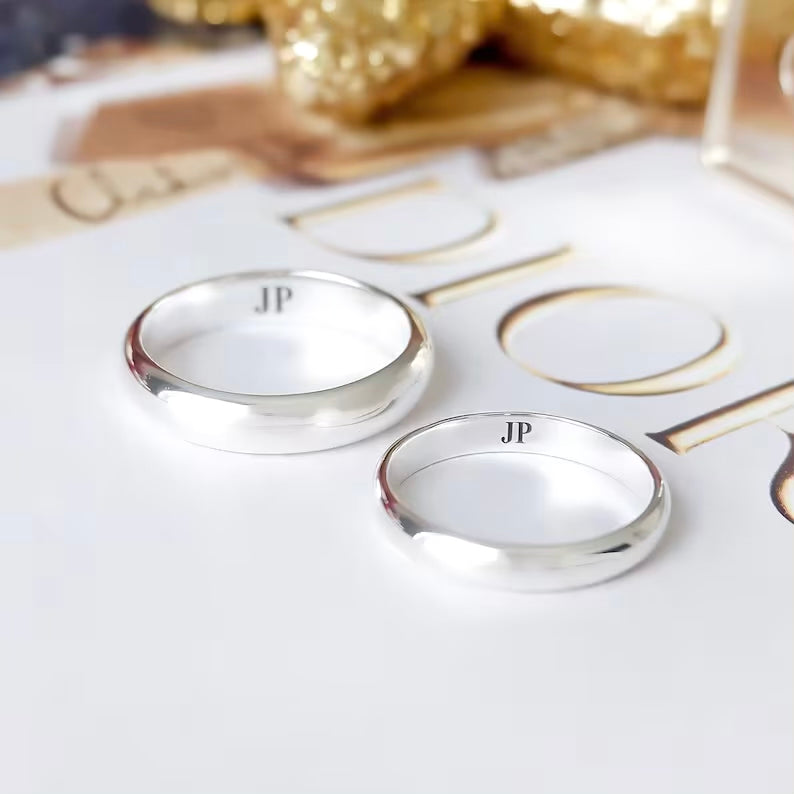 925 Pure Silver Unisex Customised Name/date half round Ring