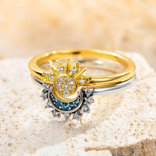 Anti tarnish Stone Sun moon ring