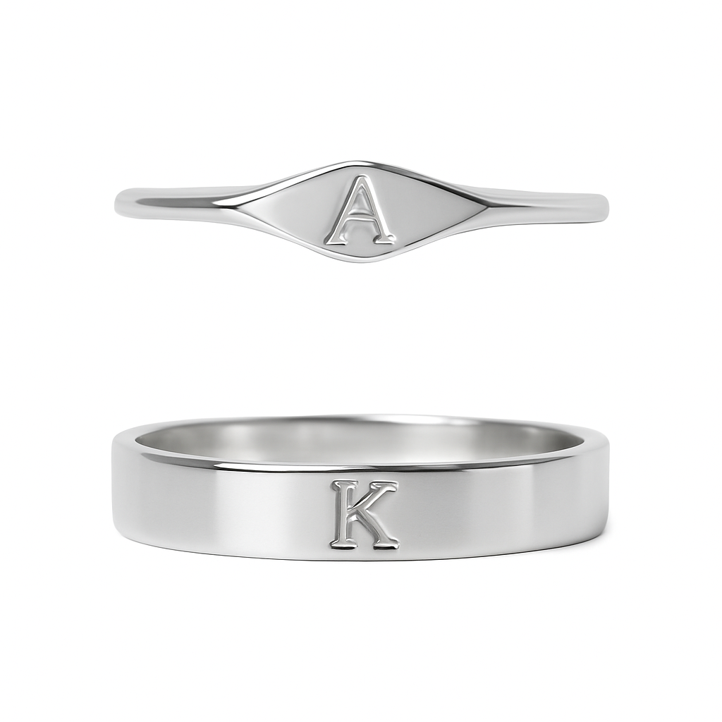 92.5 Silver Couple Initial ring set