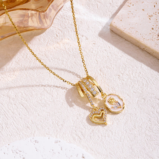 Gold Crystal Heart & Pearl Medallion Necklace