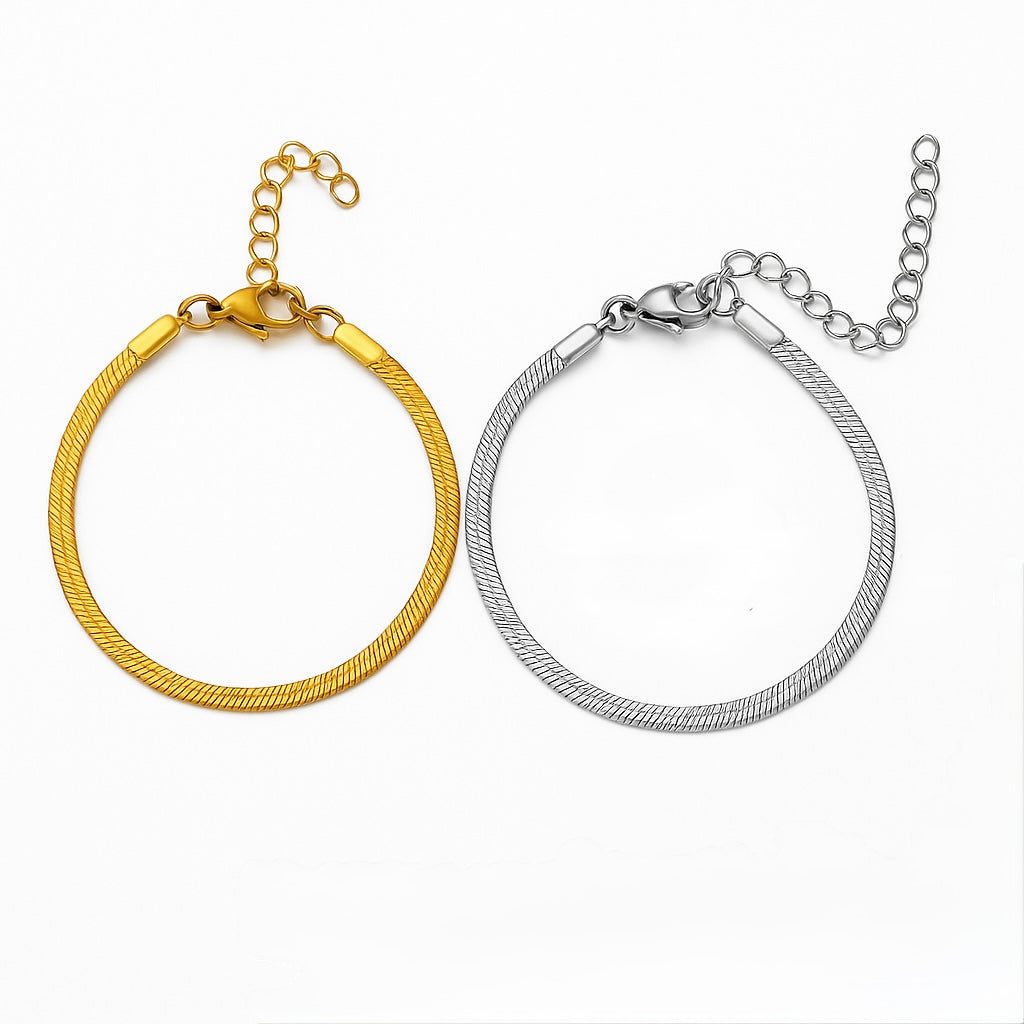 Minimal Herringbone Couple Bracelet Set- Snake chain bracelet