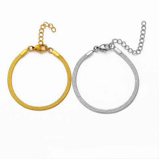Minimal Herringbone Couple Bracelet Set- Snake chain bracelet