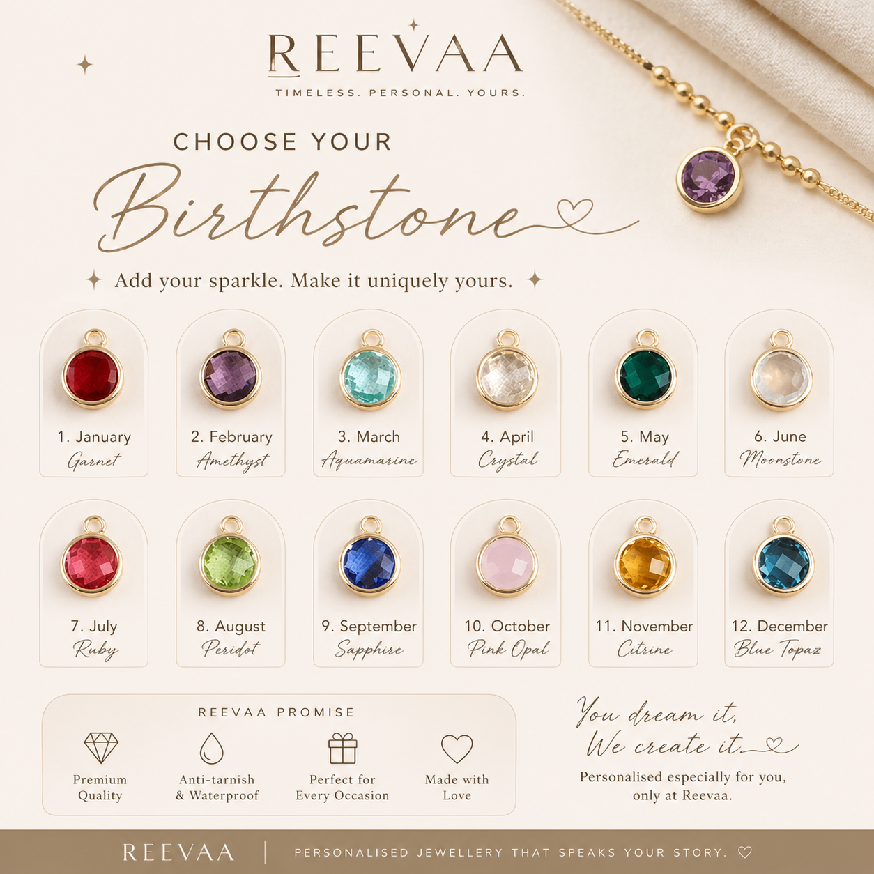 Birthstone morse code initial necklace