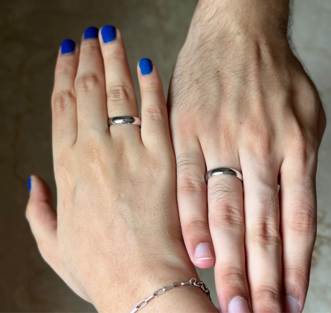 925 Pure Silver Unisex Customised Name/date half round Ring
